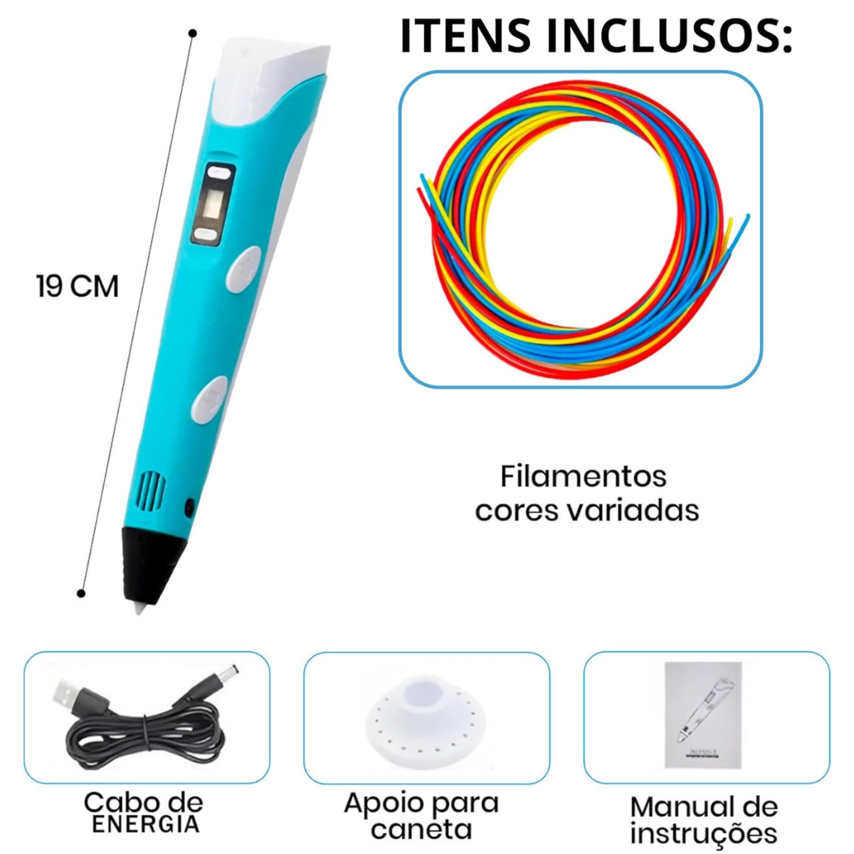 Atacado | Caneta 3D de Impressão com Filamento PLA/ABS e Controle de Temperatura