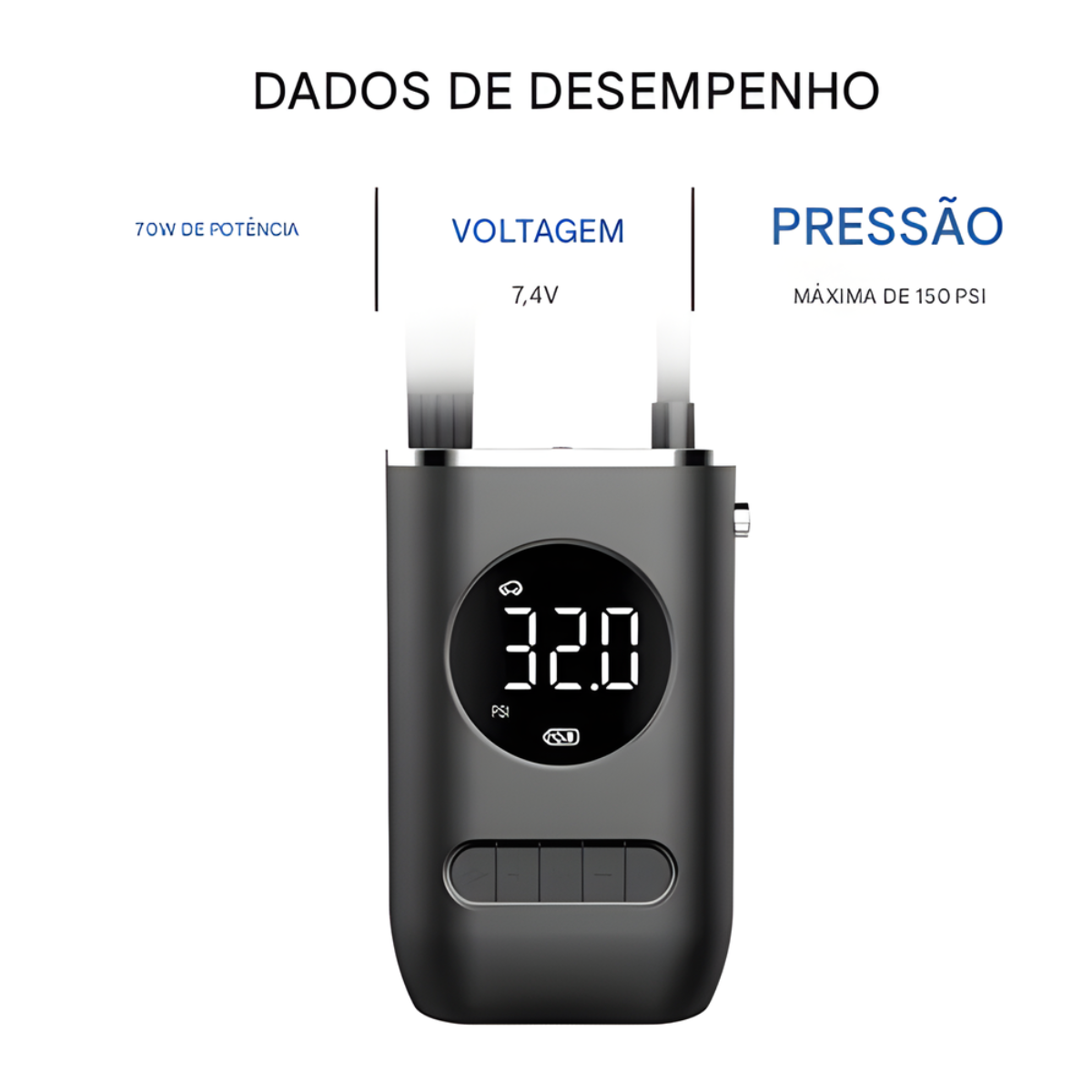 Atacado | Mini Compressor de Ar Portátil Digital 150 PSI com Lanterna LED e USB-C
