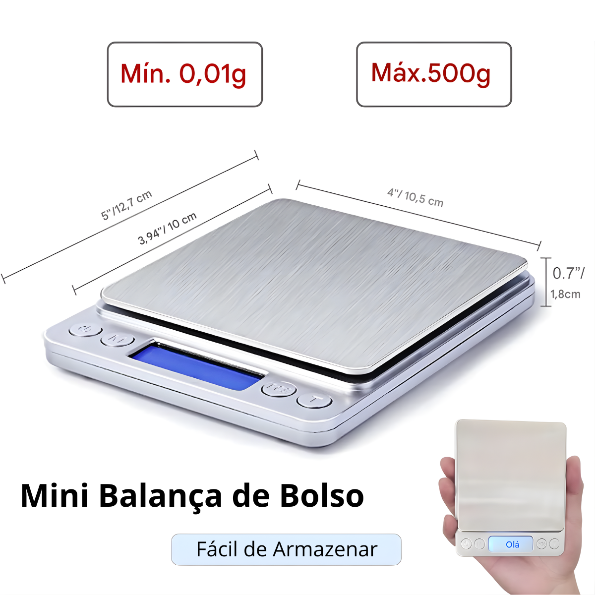 Atacado | Balança Digital de Alta Precisão 0,1g com Plataforma Inox e USB Recarregável