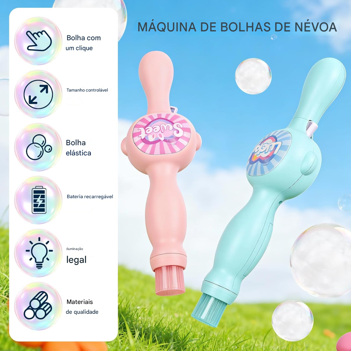 Atacado | Varinha Mágica de Bolha de Sabão com Fumaça e Luz LED Recarregável