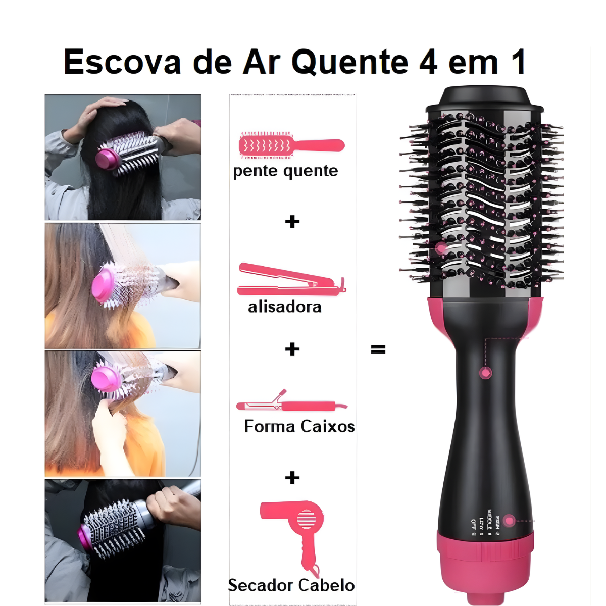 Atacado | Escova Secadora 3 em 1 Modeladora Profissional com Íons Anti-Frizz e Controle de Temperatura