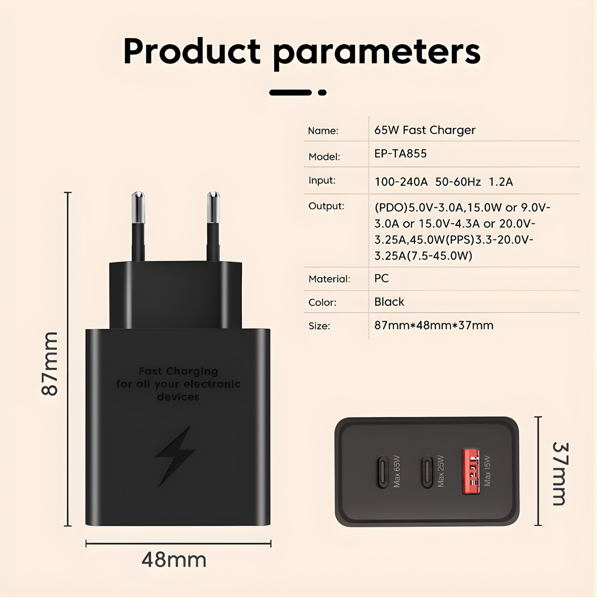 Atacado | Fonte Carregador Turbo 65W 3 Portas USB-C e USB-A