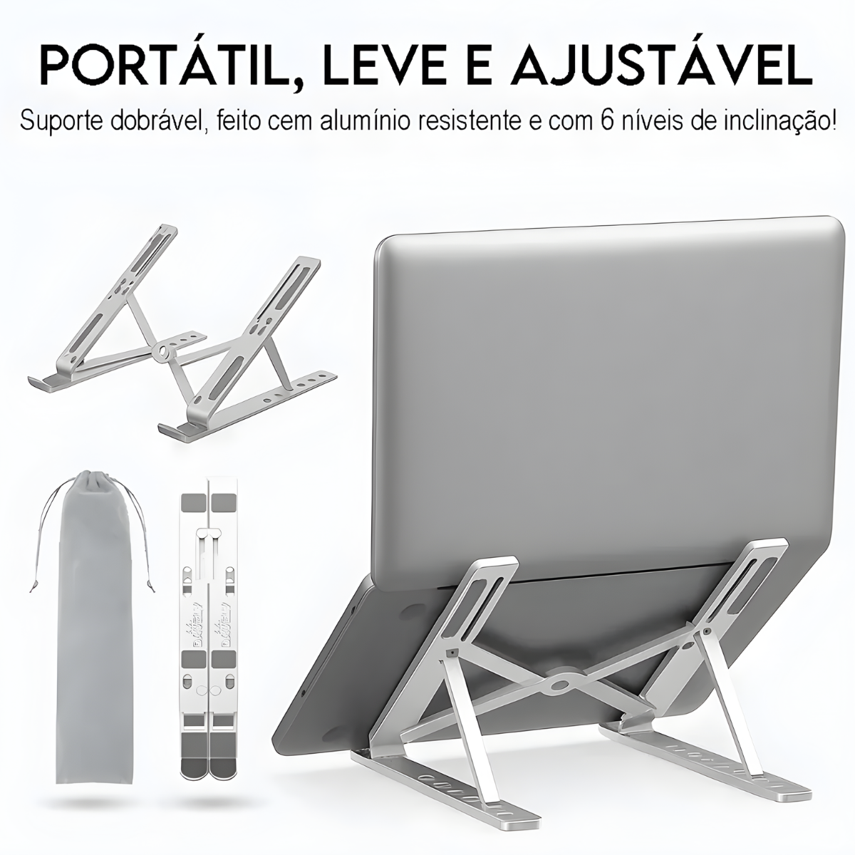 Atacado | Suporte Articulado para Notebook em Alumínio Dobrável com Ajuste de Altura