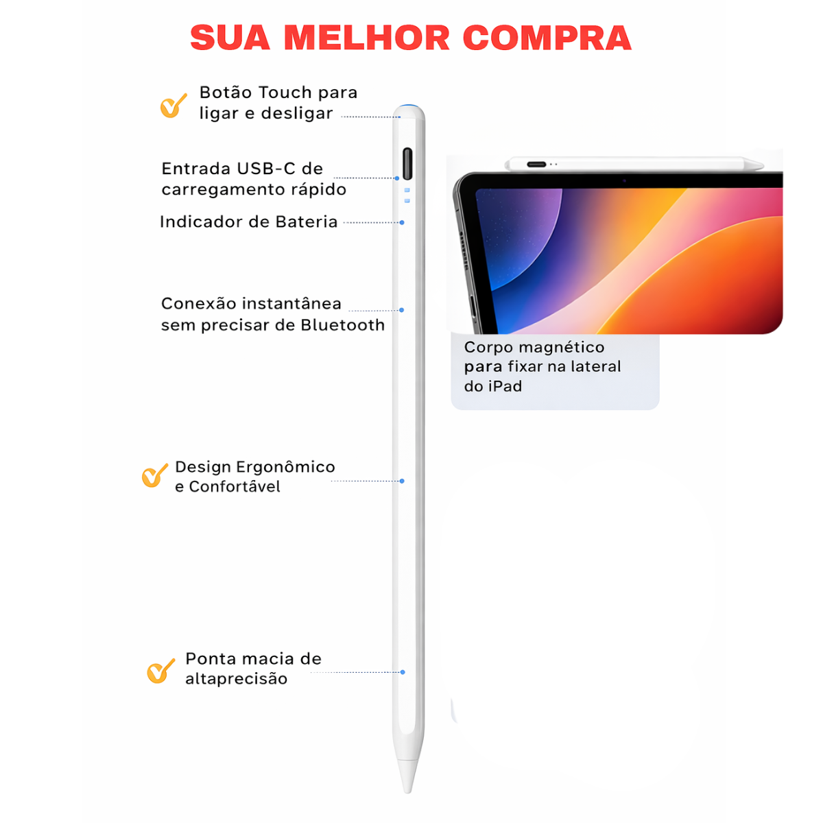 Atacado | Caneta Touch Stylus Universal para Celular Tablet Android iOS