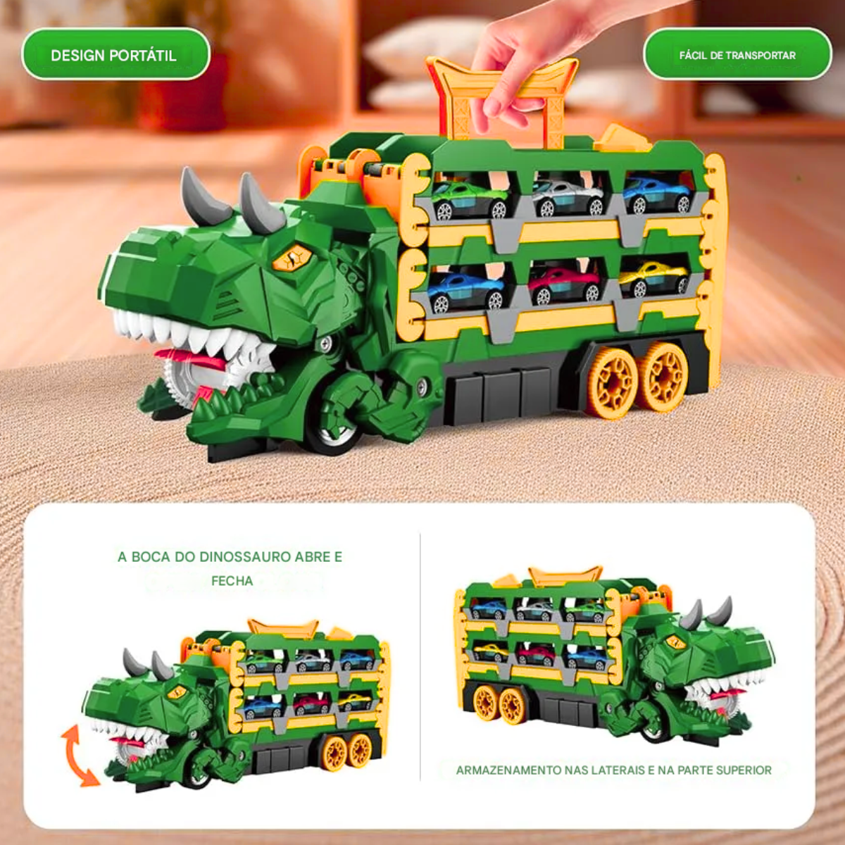 Atacado | Caminhão Dinossauro Transportador com Pista e Carrinhos Dino Hauler