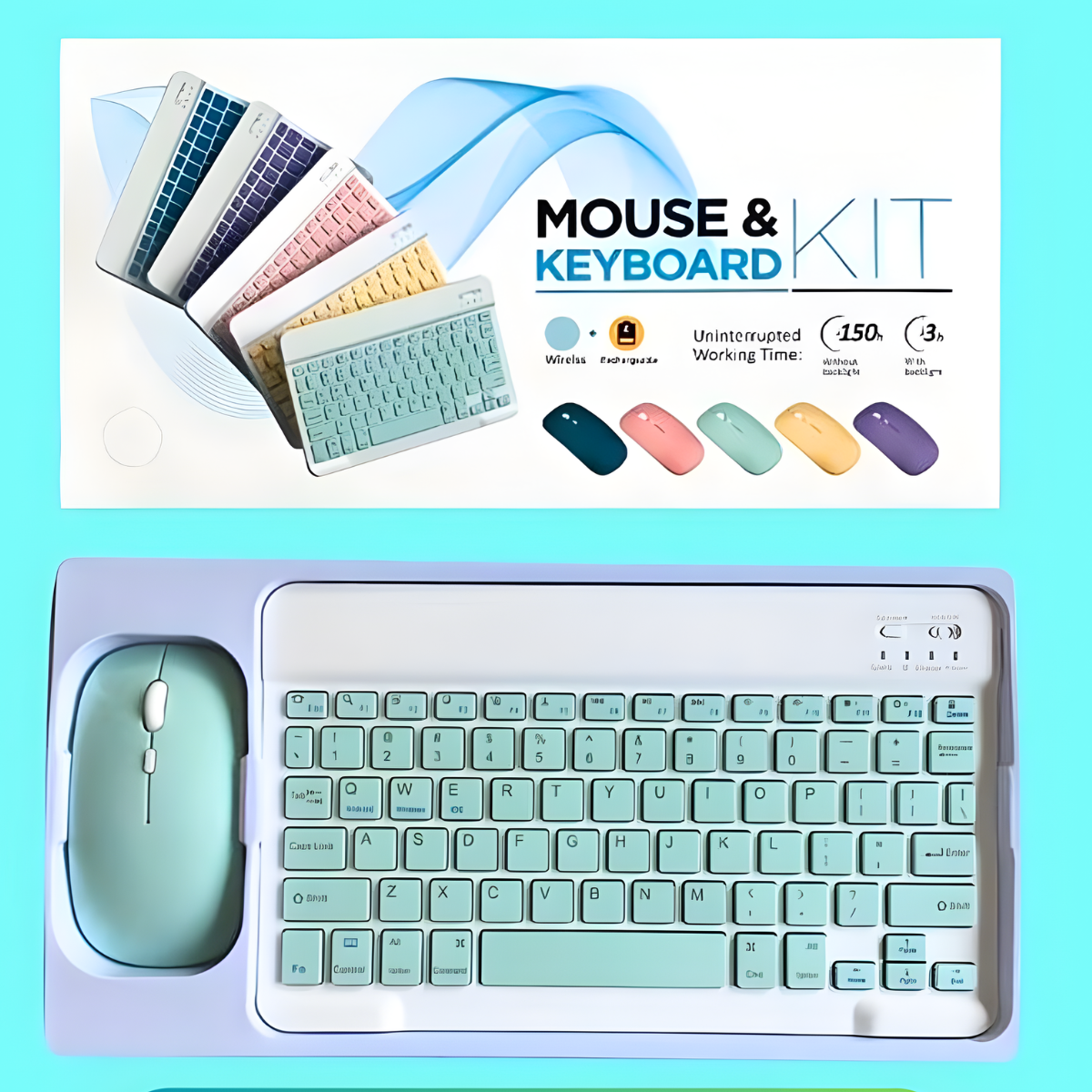 Atacado | Kit Teclado e Mouse Sem Fio Bluetooth Recarregável Dual Mode para Tablet e Notebook
