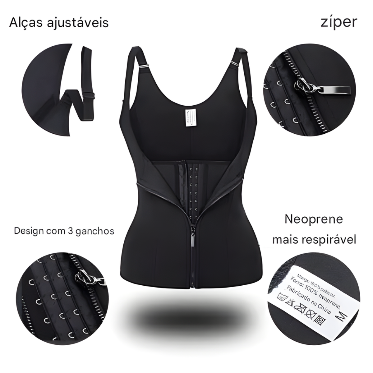 Atacado | Cinta Modeladora Colete SSY-069 Alta Compressão com Alças e Zíper