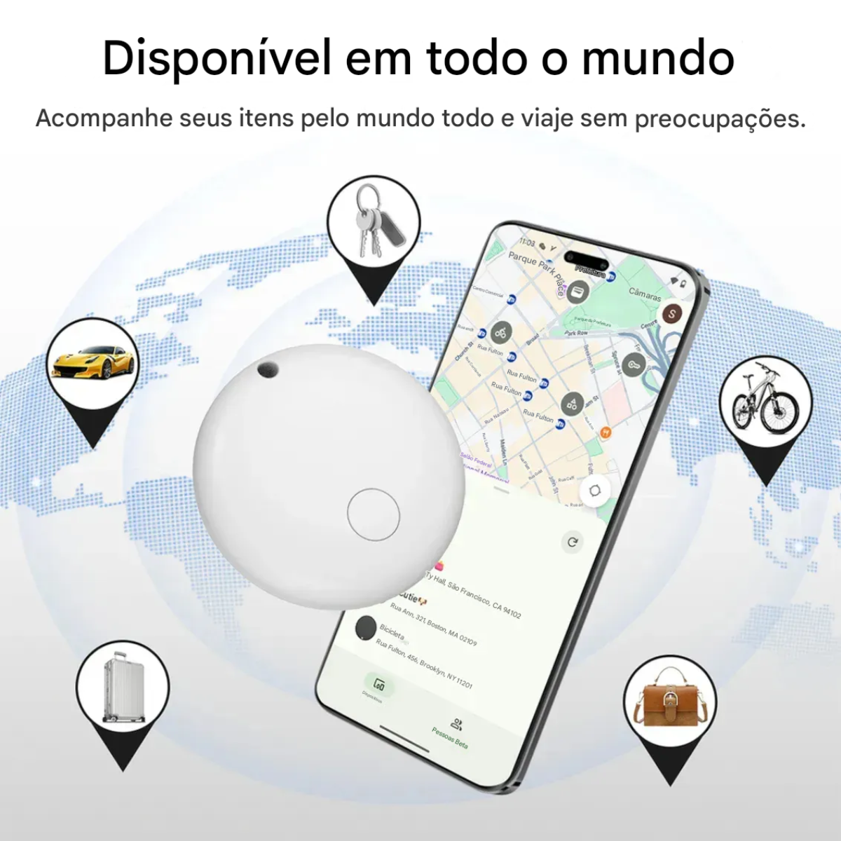 Atacado | Smart Tag Bluetooth F08-AZ Rastreador Chaves Carteira Pet