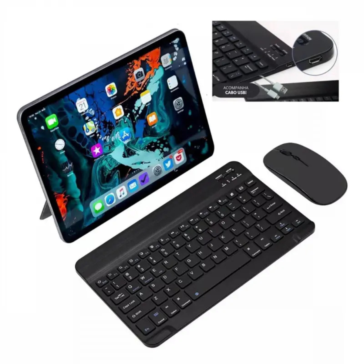 Atacado | Kit Teclado e Mouse Bluetooth Sem Fio Recarregável para Tablet e Notebook