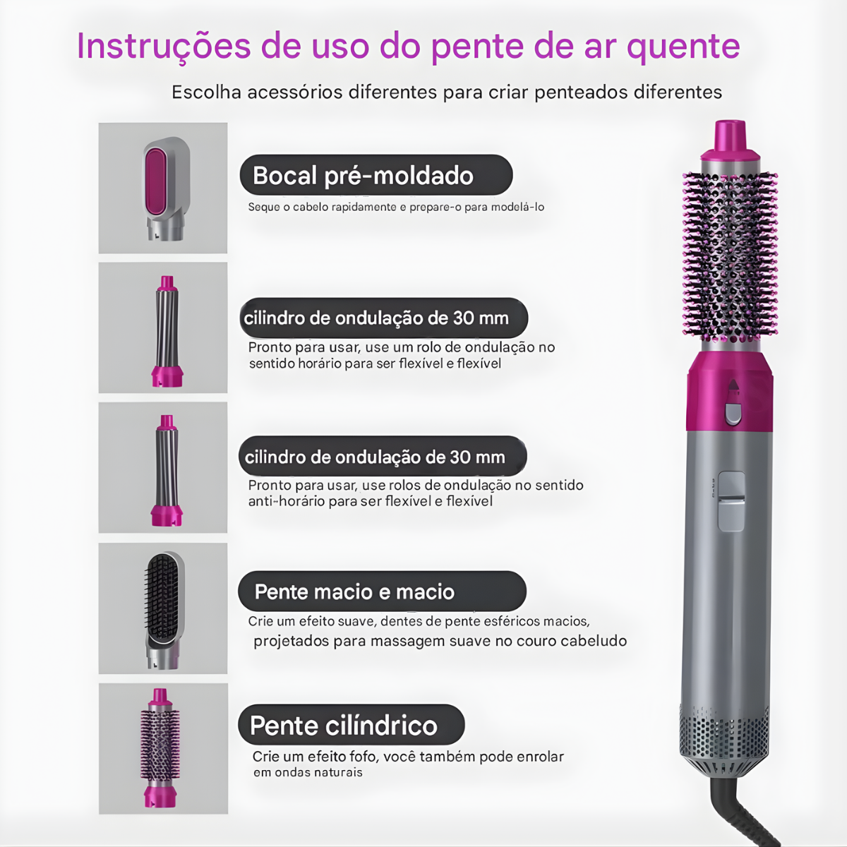 Atacado | Escova Secadora 5 em 1 Hot Air Styler Modelador de Cachos Profissional com Íons Anti-Frizz