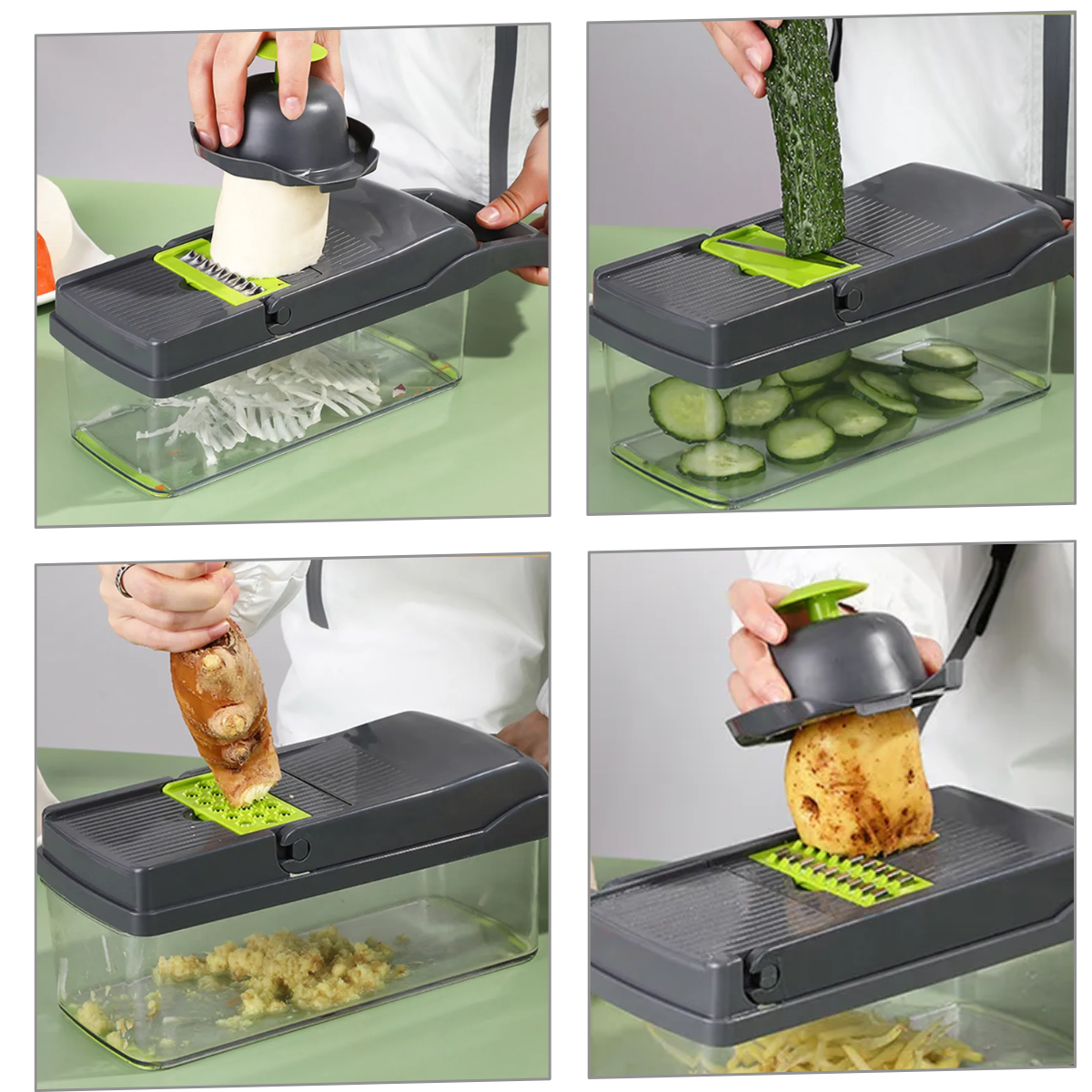 Atacado | Cortador de Legumes Multifuncional 12 em 1 com Lâminas Inox e Recipiente (Ralador e Fatiador)