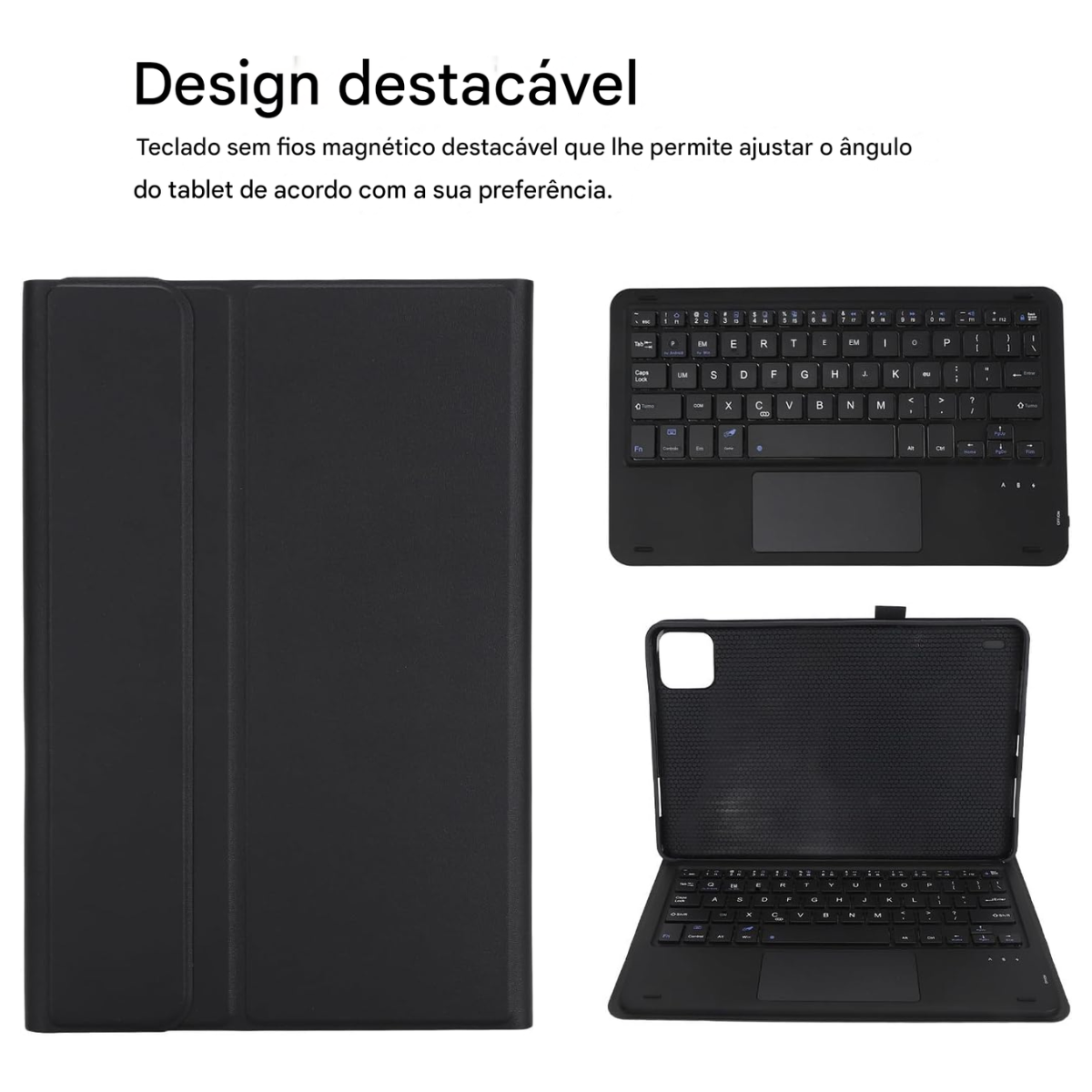 Capa com Teclado e Touchpad para Tablet – Compatível com iPad, Samsung Galaxy Tab e Redmi Pad