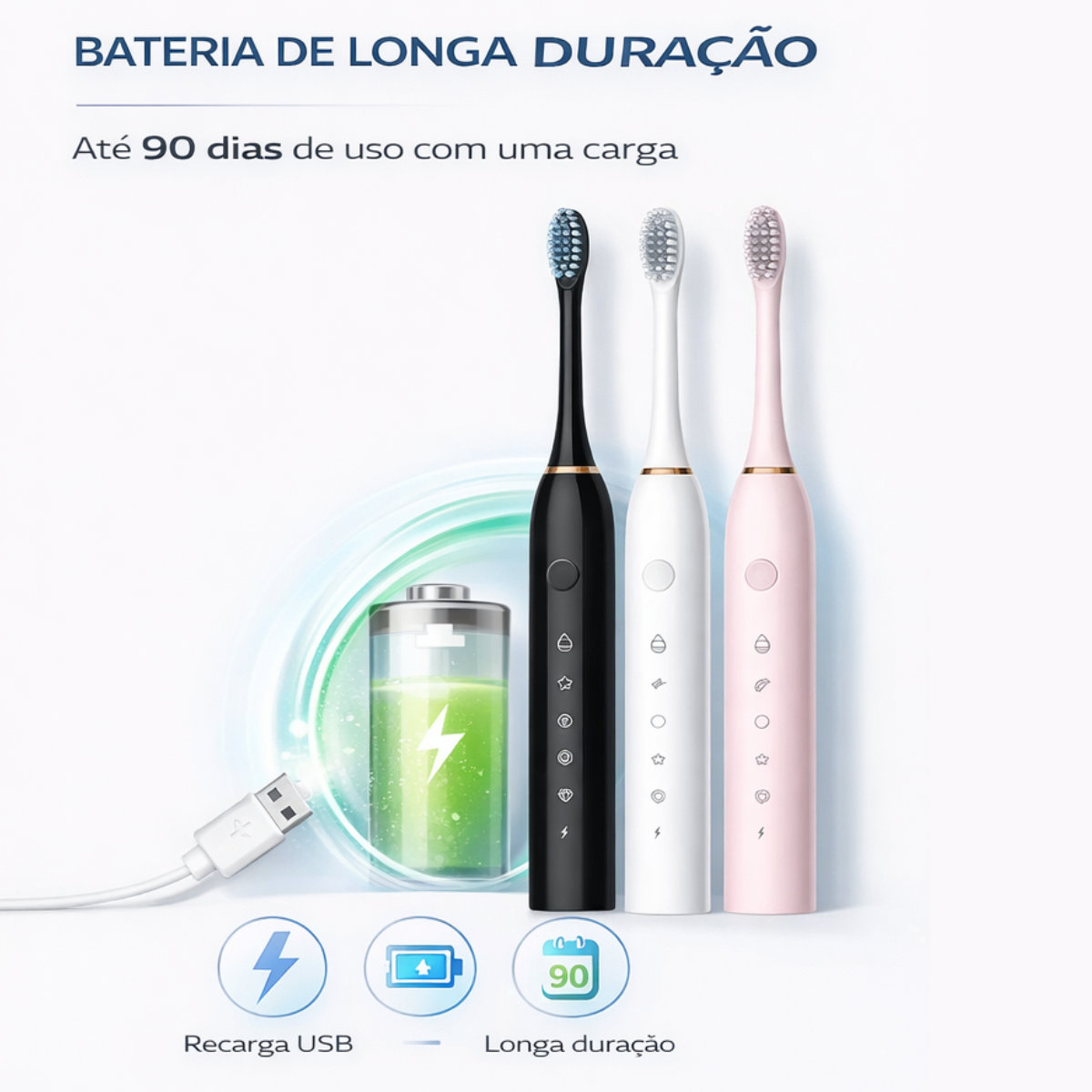 Atacado | Escova de Dente Elétrica Sônica X-3 Recarregável USB IPX7