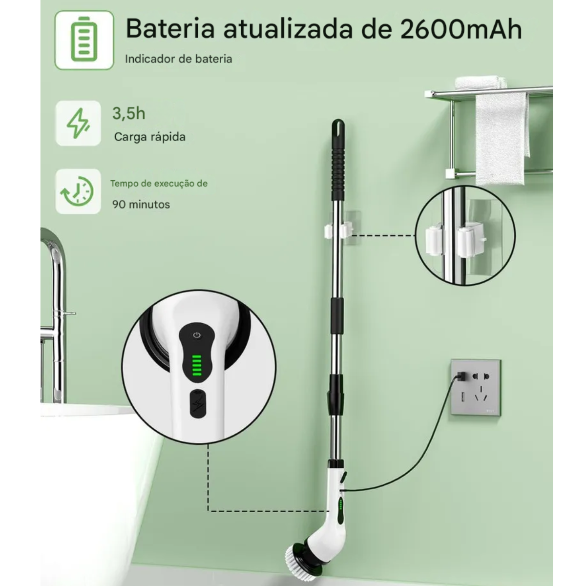 Atacado | Esfregador Elétrico Giratório Portátil 8 em 1 com Cabo Extensor e USB-C