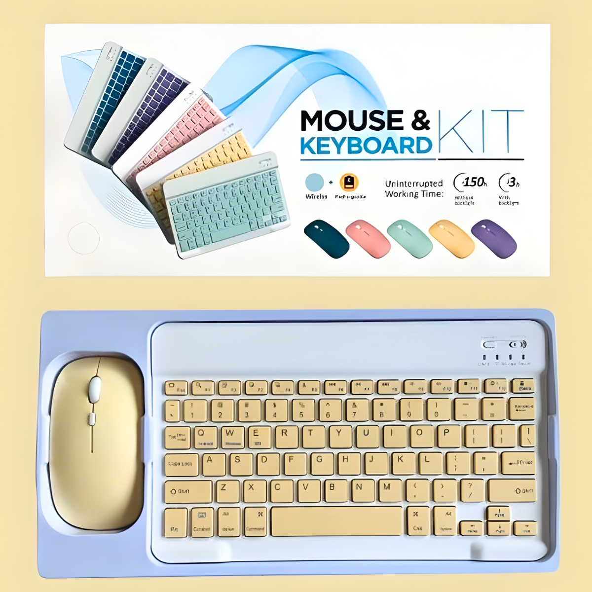 Atacado | Kit Teclado e Mouse Sem Fio Bluetooth Recarregável Dual Mode para Tablet e Notebook