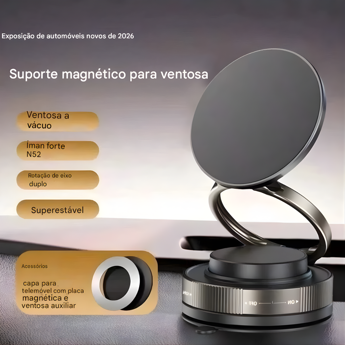 Atacado | Suporte Magnético para Celular com Ventosa Elétrica a Vácuo Recarregável