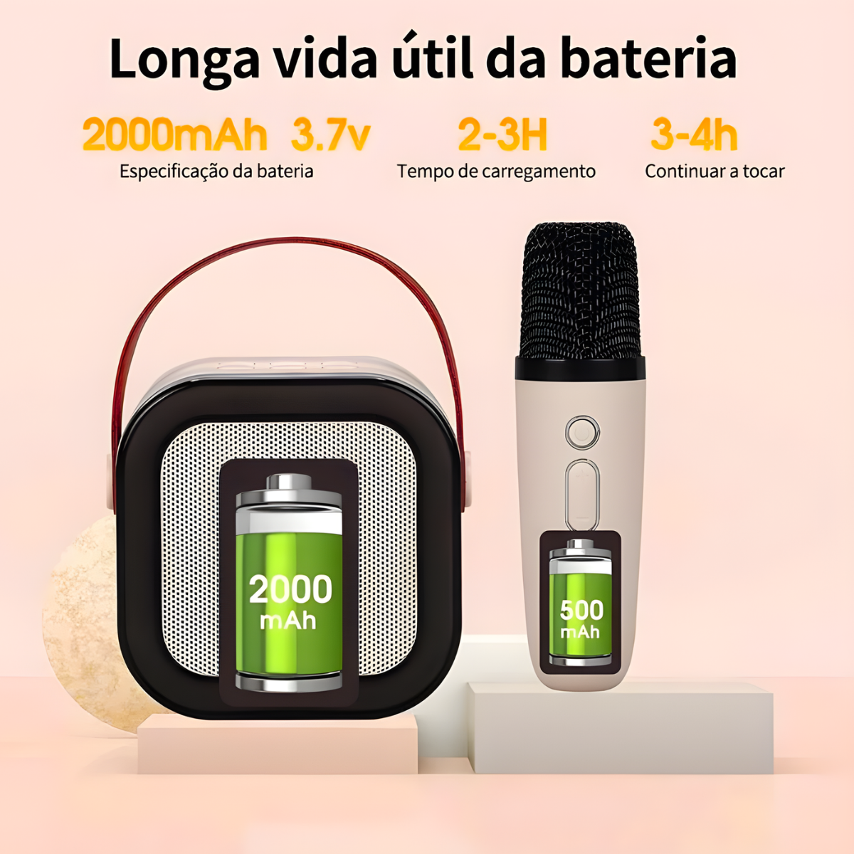Atacado | Mini Karaokê Bluetooth Portátil K12 com Microfone Sem Fio e LED RGB (Caixa de Som)