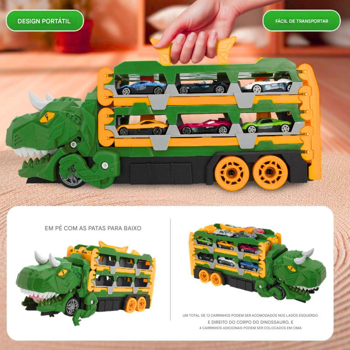 Atacado | Caminhão Dinossauro Transportador com Pista e Carrinhos Dino Hauler