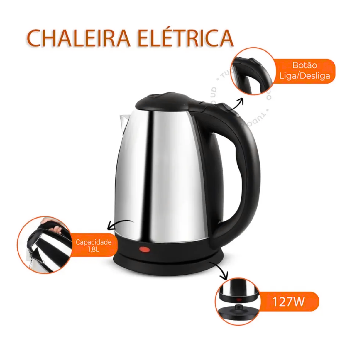 Atacado | Chaleira Elétrica Inox 1,8L 1500W com Desligamento Automático 220V