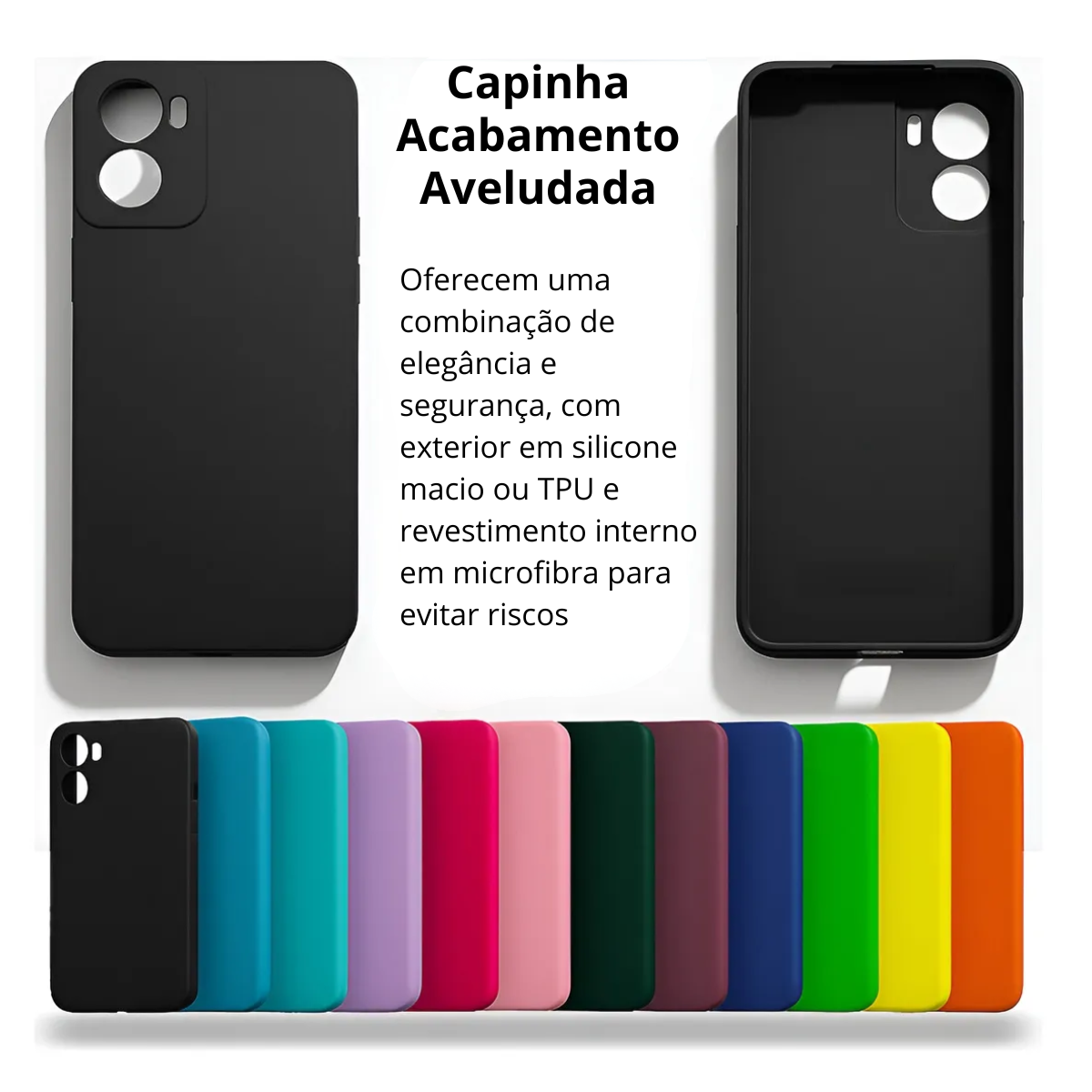 Atacado | Capinha Silicone Aveludada Premium para iPhone, Samsung, Motorola, Xiaomi e Realme (Diversos Modelos e Cores)