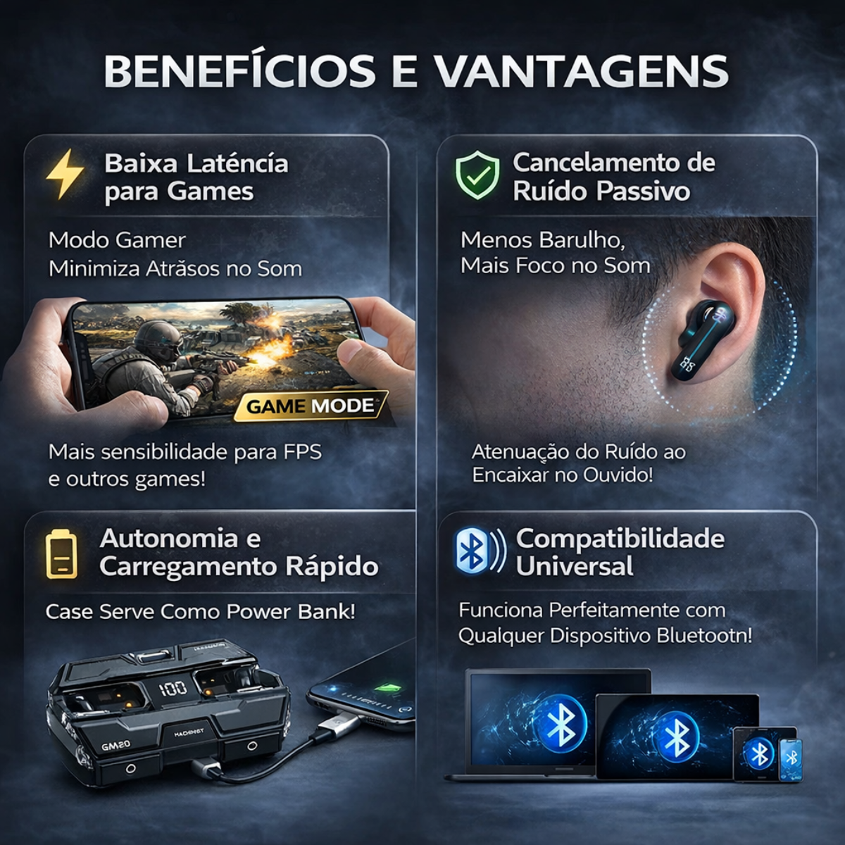 Atacado | Fone Bluetooth G20 Stereo Buds Gamer com Display LED e Modo Game