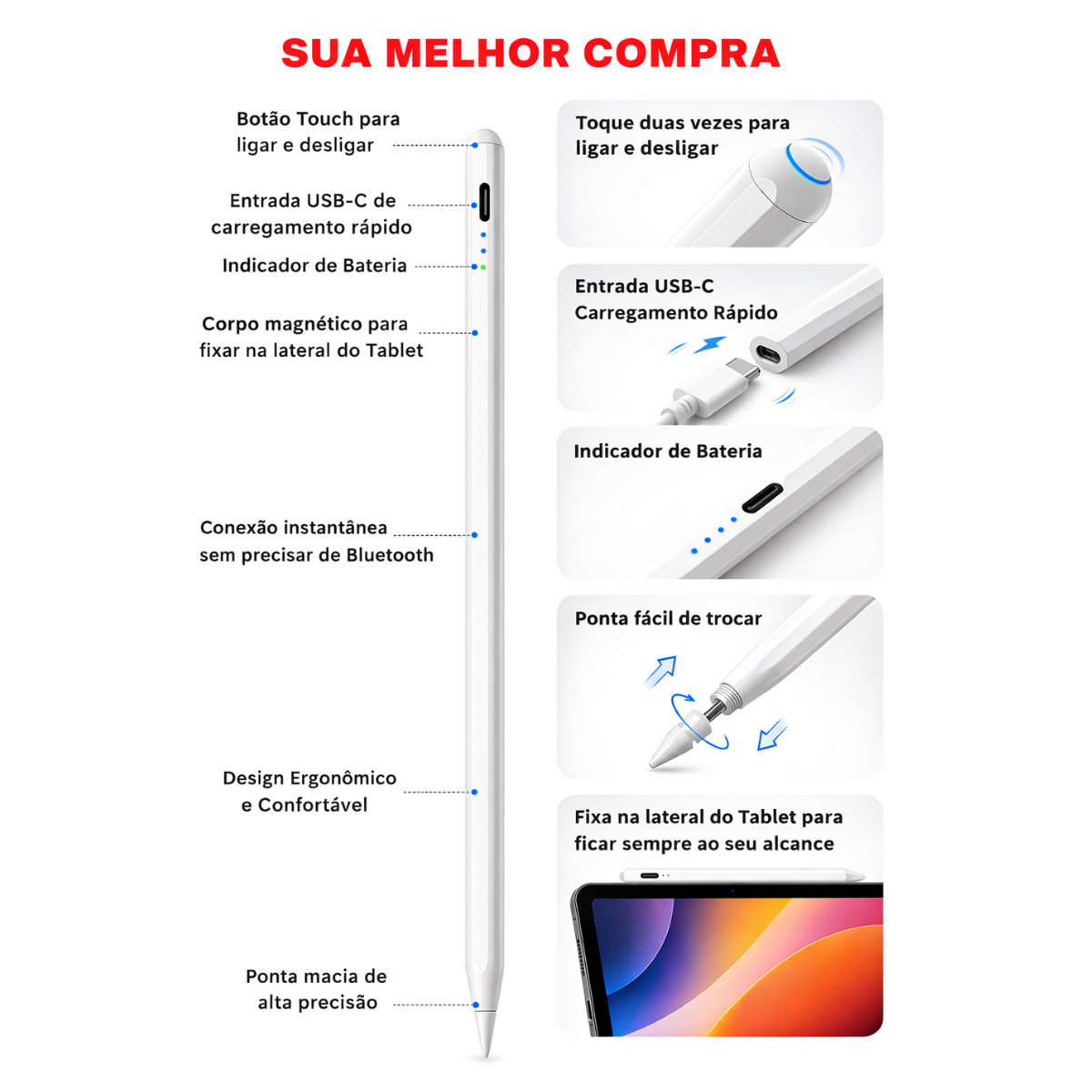 Atacado | Caneta Touch Stylus Universal para Celular Tablet Android iOS