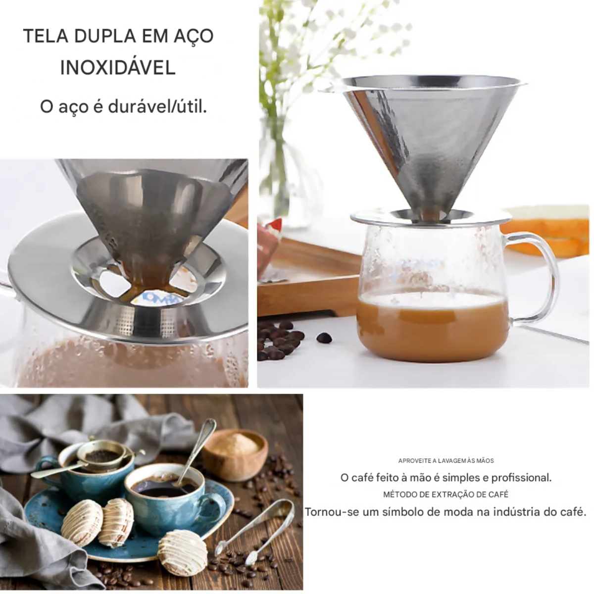 Atacado | Filtro de Café Inox Reutilizável Malha Dupla Aço Inoxidável 304