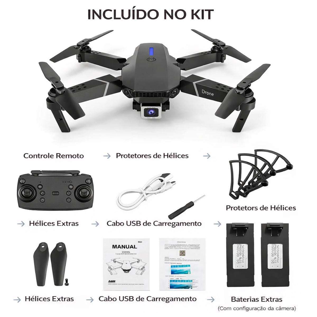 Atacado | Drone E88 Pro Dobrável com Câmera Wi-Fi FPV e Controle Remoto