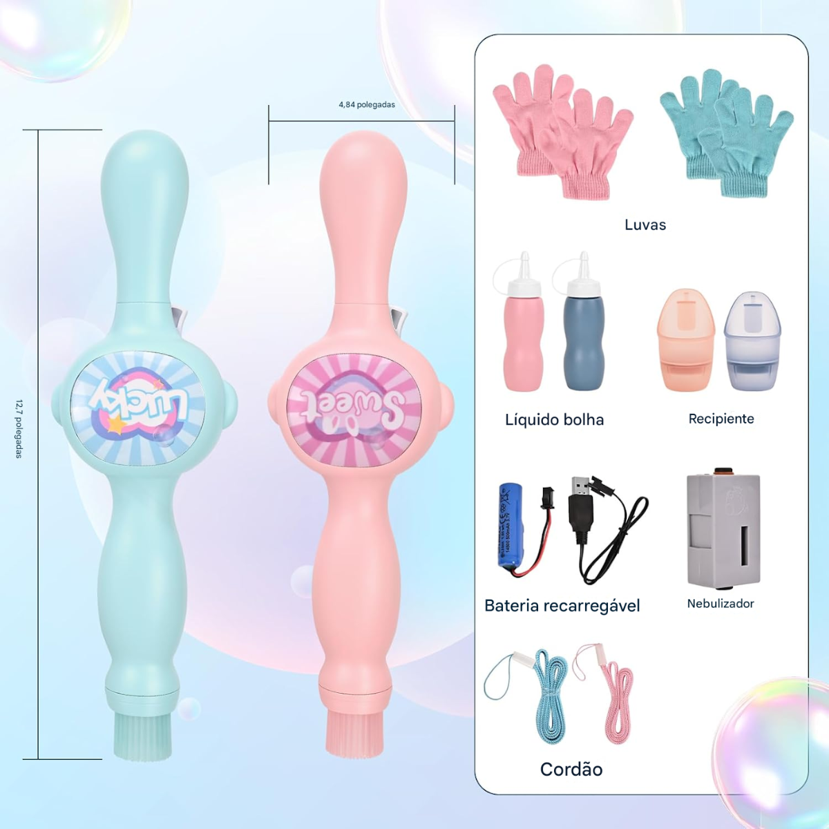 Atacado | Varinha Mágica de Bolha de Sabão com Fumaça e Luz LED Recarregável