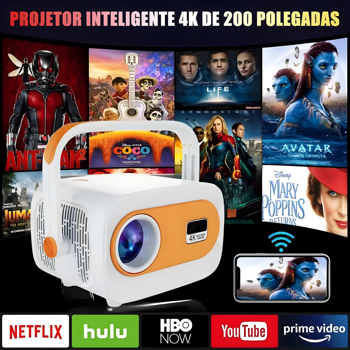 Atacado | Mini Projetor Portátil JY325 T15 Pro Android WiFi 6 180° HD