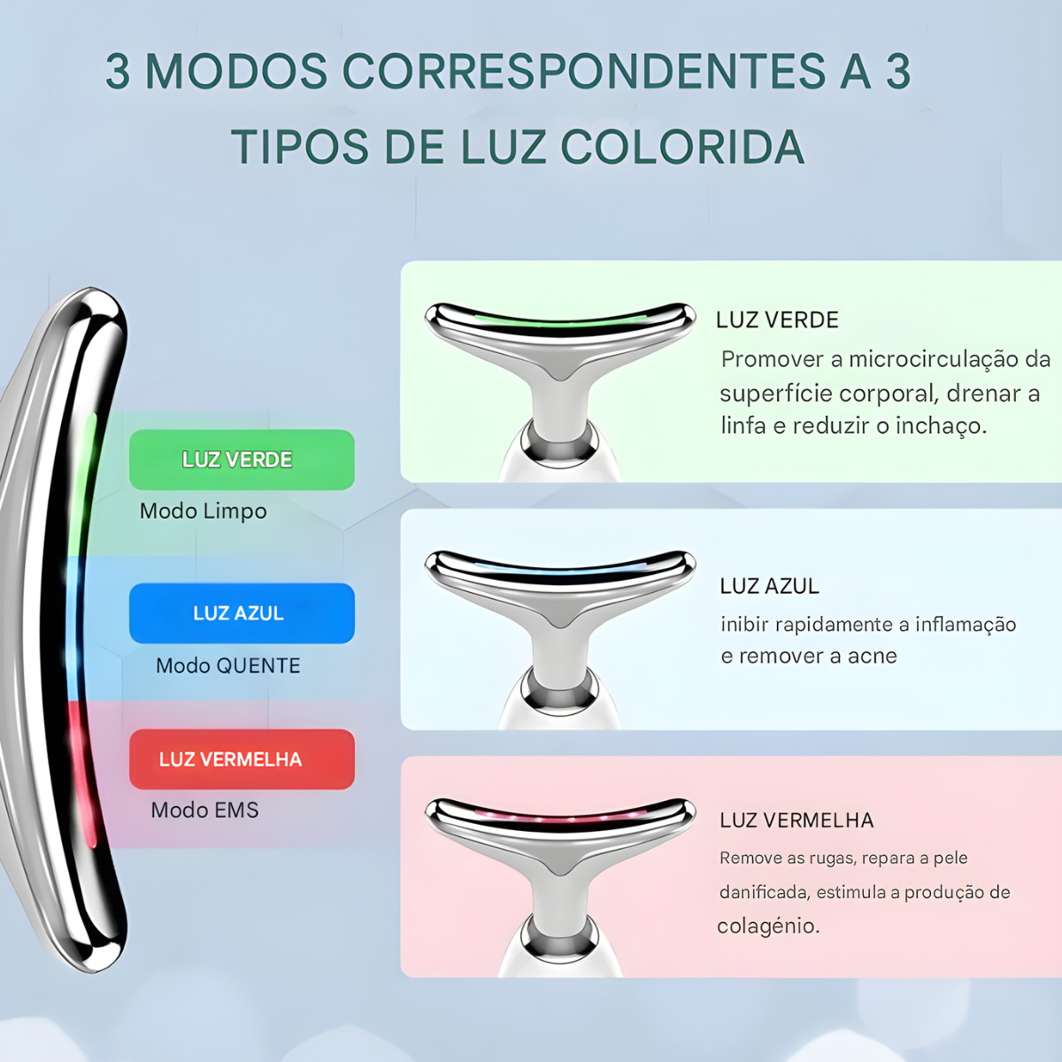 Atacado | Massageador Facial e Cervical com LED Fototerapia EMS Anti-Idade Rejuvenescimento