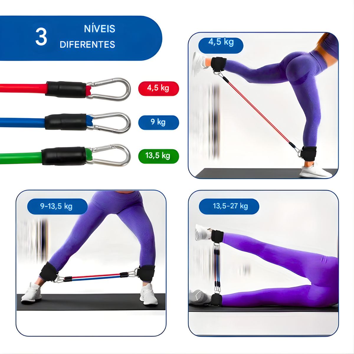 Atacado | Kit Elásticos Extensores com Tornozeleiras Treino de Glúteos e Pernas