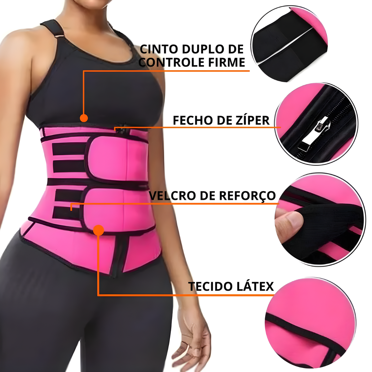 Atacado | Cinta Modeladora Neoprene Efeito Sauna Dupla Compressão com Zíper e Velcro