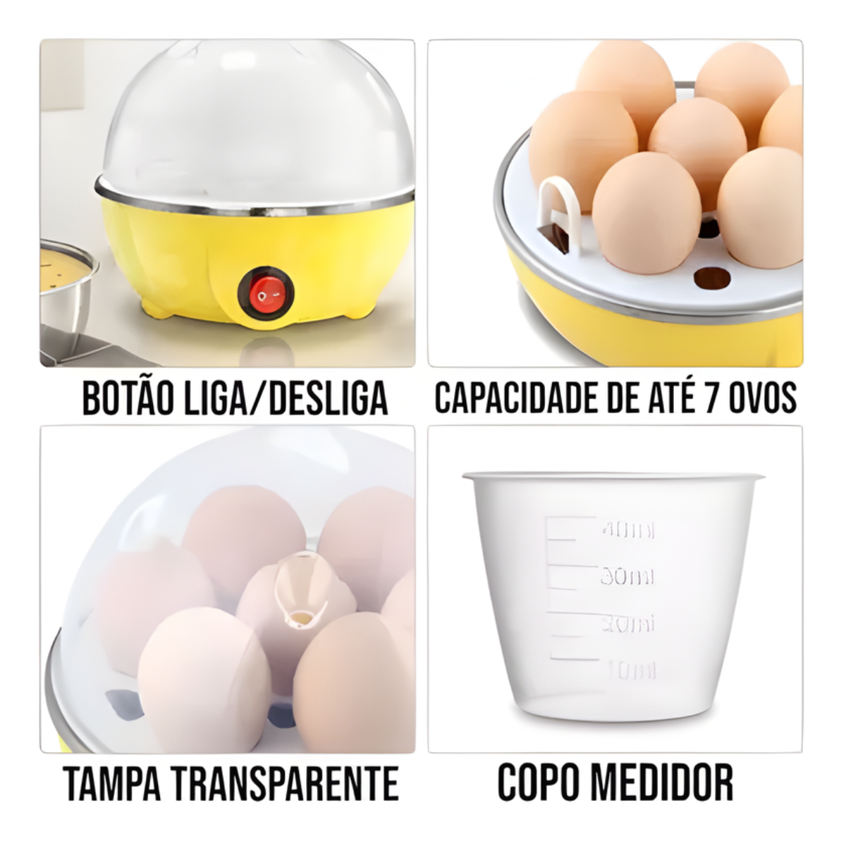 Atacado | Cozedor de Ovos Elétrico Portátil 350W para 7 Ovos com Desligamento Automático