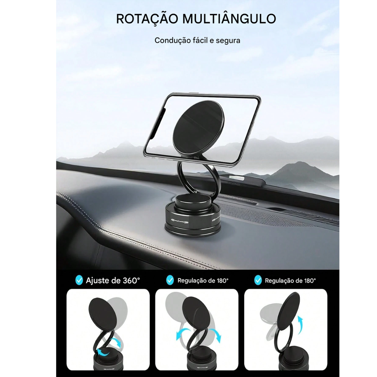 Atacado | Suporte Magnético para Celular com Ventosa Elétrica a Vácuo Recarregável
