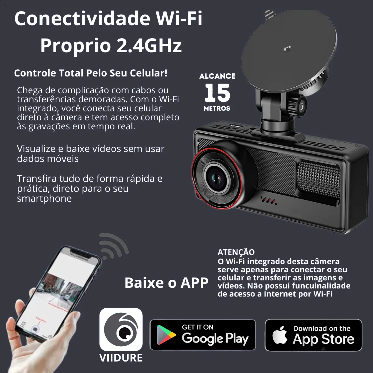 Atacado | Câmera Veicular 3 Canais Full HD 1080p com Wi-Fi e Visão Noturna para Carro