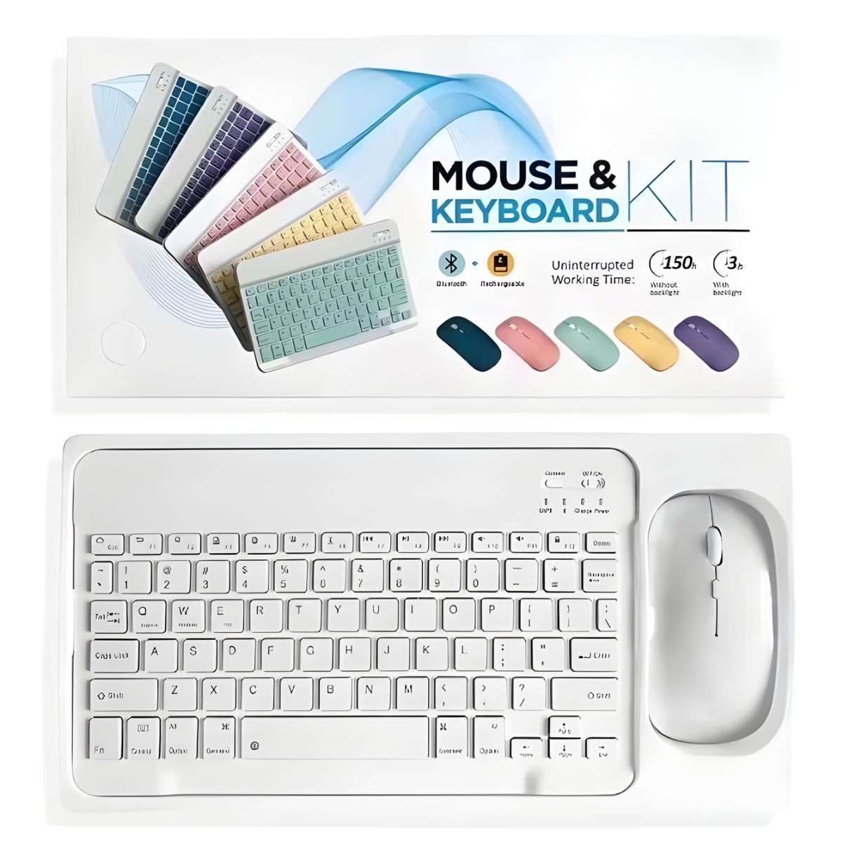 Atacado | Kit Teclado e Mouse Sem Fio Bluetooth Recarregável Dual Mode para Tablet e Notebook