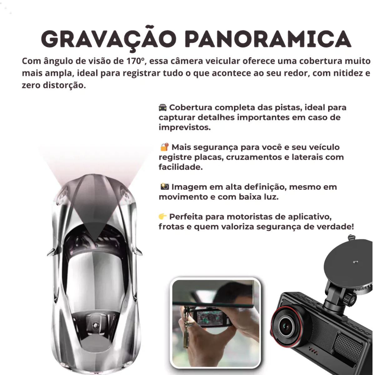 Atacado | Câmera Veicular 3 Canais Full HD 1080p com Wi-Fi e Visão Noturna para Carro