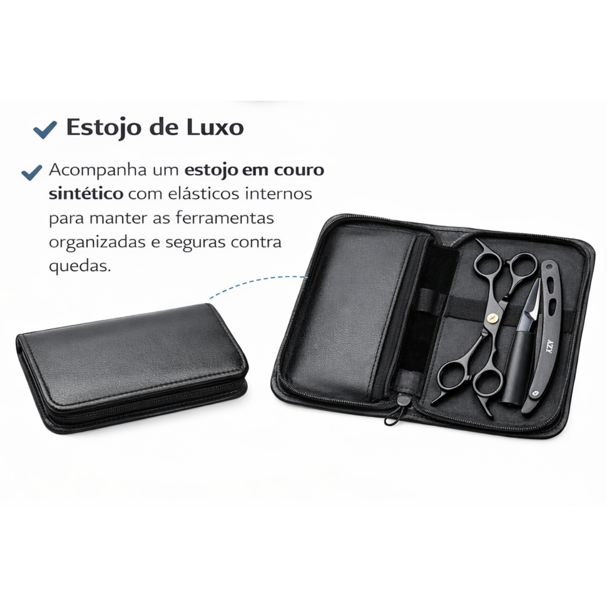 Atacado | Kit Profissional Barbeiro Tesoura Corte Desbaste Navalhete Preto