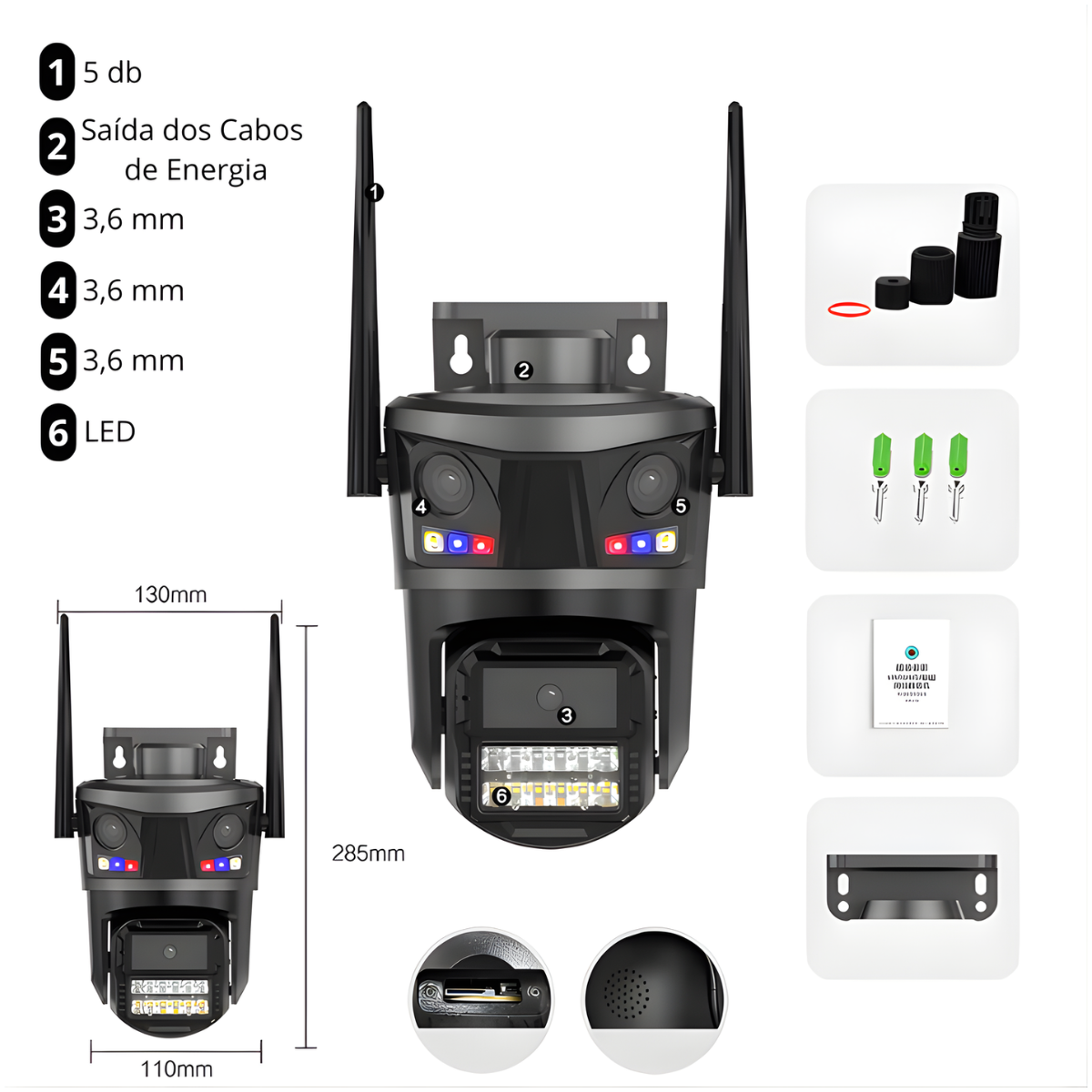 Atacado | Câmera de Segurança WiFi P20-SP3 3 Lentes 9MP Visão Noturna Colorida