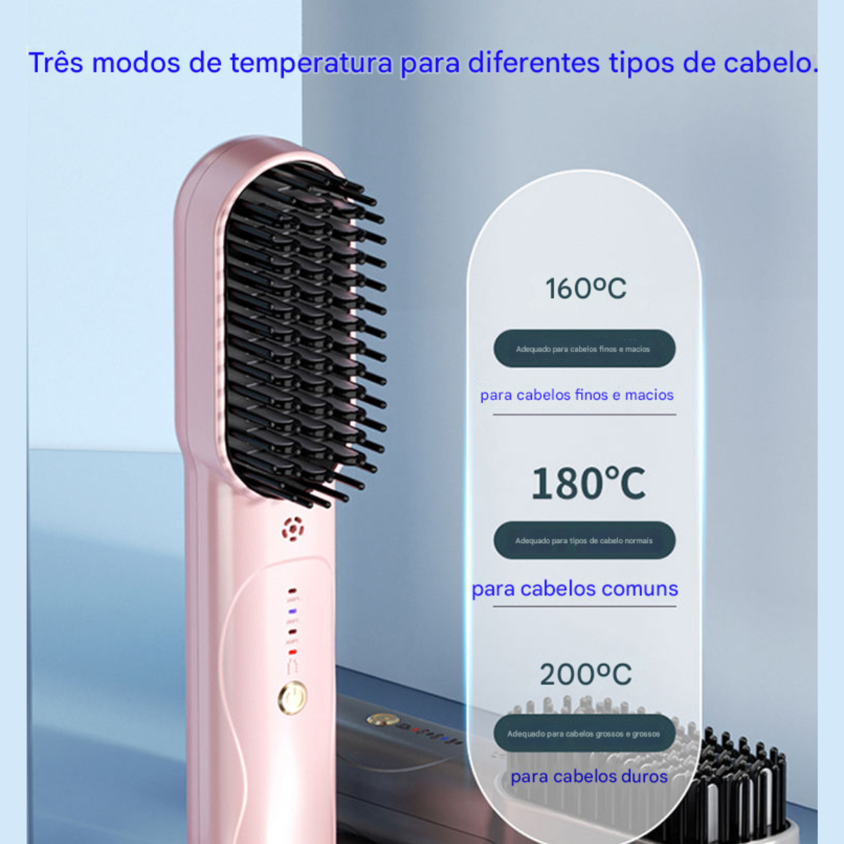 Atacado | Escova Alisadora Portátil Sem Fio - Recarregável Anti Frizz com Controle de Temperatura