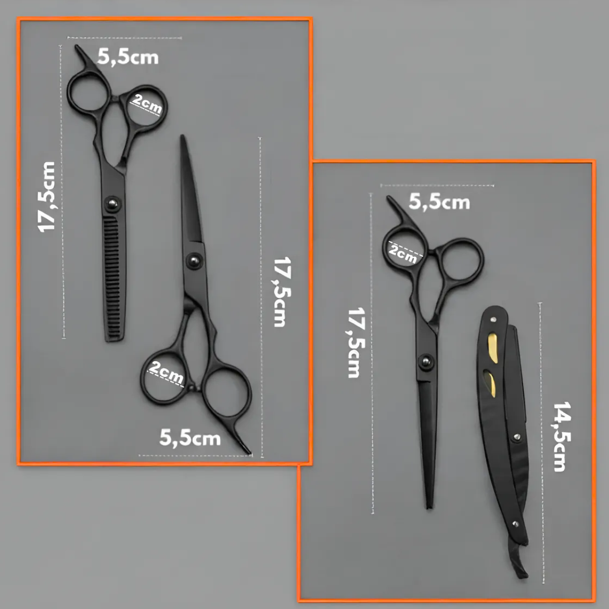 Atacado | Kit Profissional Barbeiro Tesoura Corte Desbaste Navalhete Preto