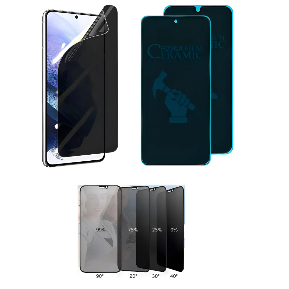 Atacado | Película Cerâmica Fosca com Privacidade Anti-Spy para iPhone, Samsung, Xiaomi, Motorola e Realme (Diversos Modelos)