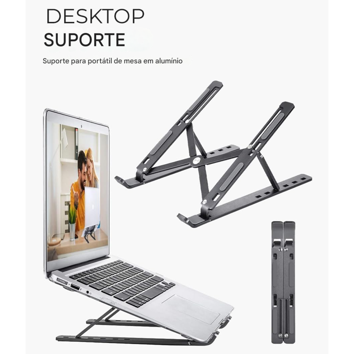 Atacado | Suporte Articulado para Notebook em Alumínio Dobrável com Ajuste de Altura